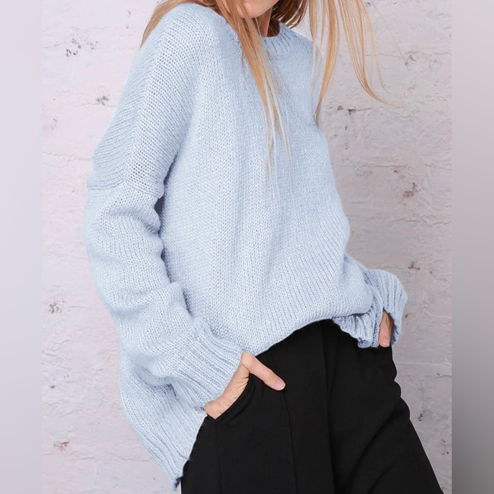 Wooden Ships Tomboy Slouchy Blue Crewneck Sweater Lightweight Size M/L